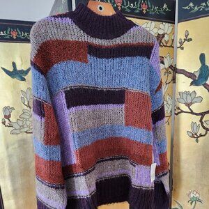 New  a.n.a. Women’s Patchwork Sweater XL Colorblock Long Sleeve Boho Brown